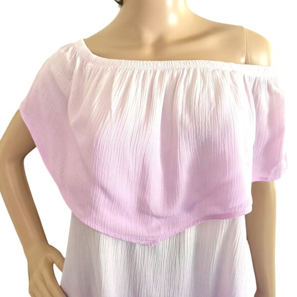Ultra Flirt Top Size XS PInk White Off Shoulder Ruffle Blouse Boho Peasant Style - Picture 9 of 10